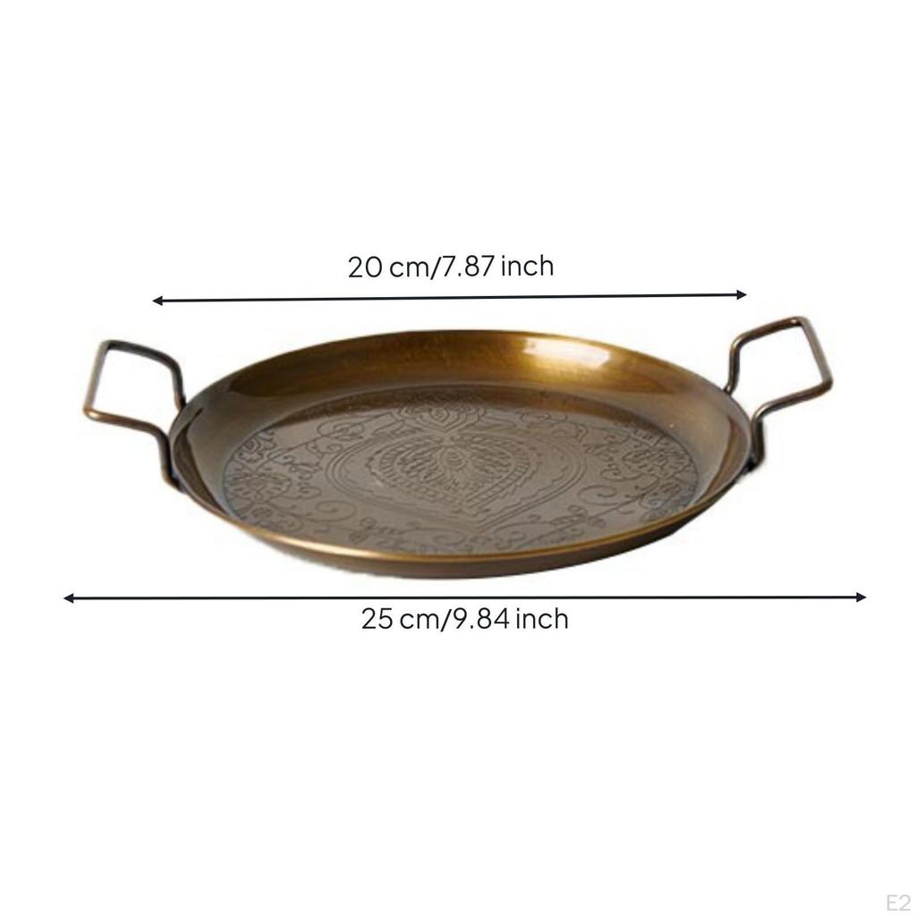 Brass Tray with Handles Decorative Engraved Toned for Home Stylists, Hosts, Coffee Table,