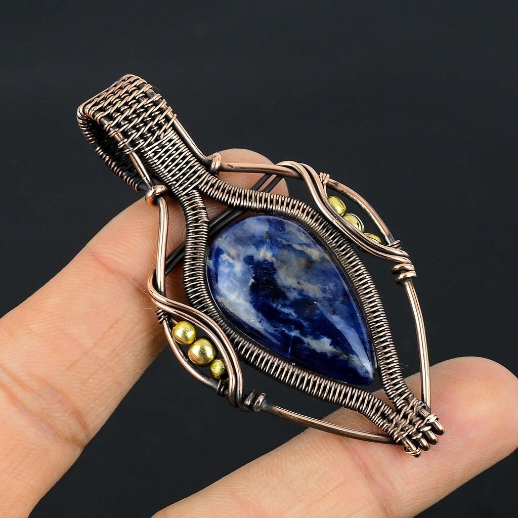 Sodalite Pendant, Gemstone 999 Copper Wire Wrapped Jewelry Pendant, Handmade Jewelry Birthstone Pendant, Gift For Him