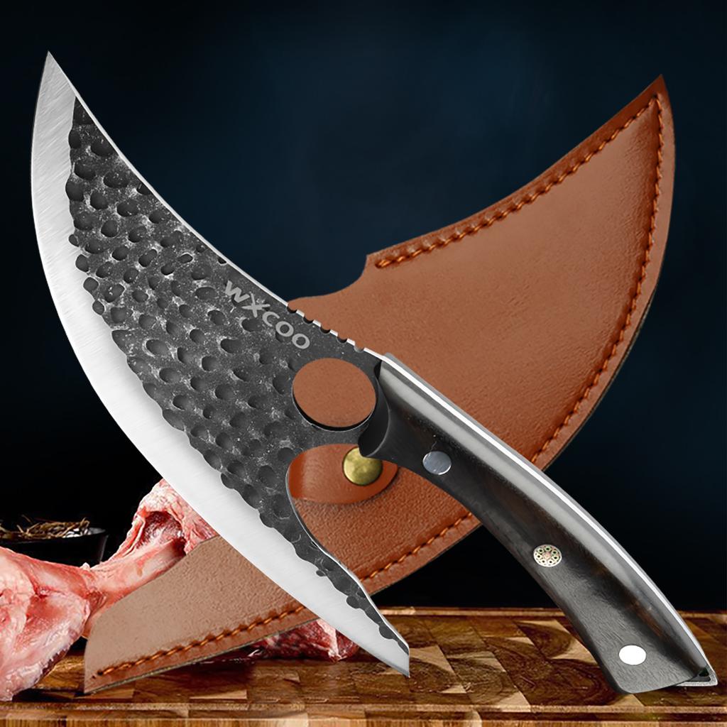WXCOO Cutting Board Made of High Quality Acacia Wood On Both Sides Stainless Steel Chef Knife Meat Cleaver Kitchen Scissors