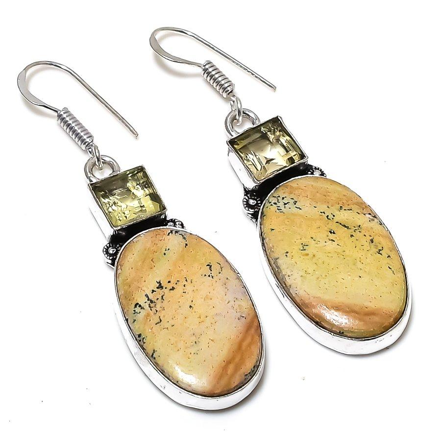 

Серьги из стерлингового серебра 925 пробы с натуральным изображением яшмы и цитрином, 2,09 дюйма i7J63