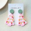 Floral Delightful Geometric Pink Christmas Tree Ear Studs For Joyful Celebrations