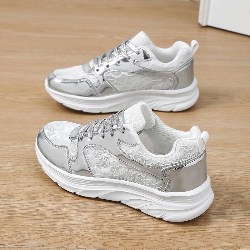 TUINANLE Women's Fashion Shoes: Shimmering Silver Styles, Dazzling Sneakers, and Trendy Casual Lace-up Sneakers