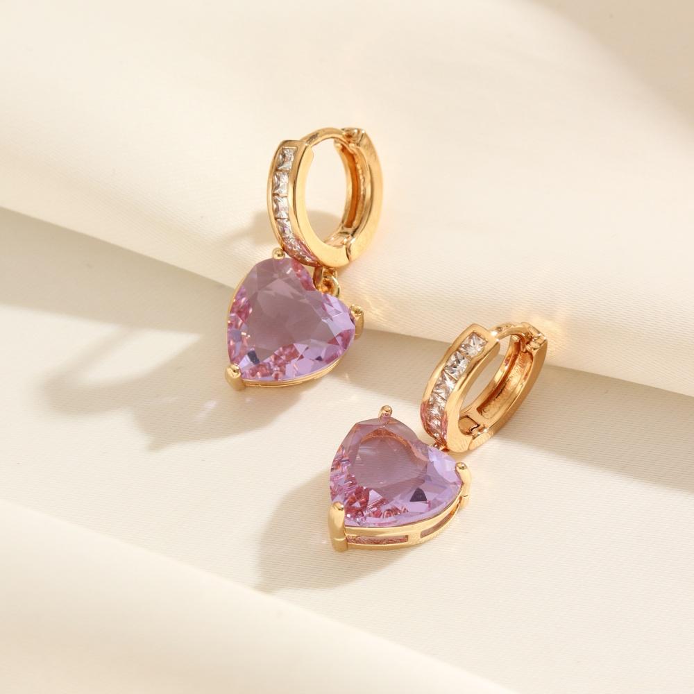 1 Pair Fashion Purple Heart Shape Artificial Crystal Dangle Earrings for Women Zirconia Earring Jewelry Wedding Party Accessories