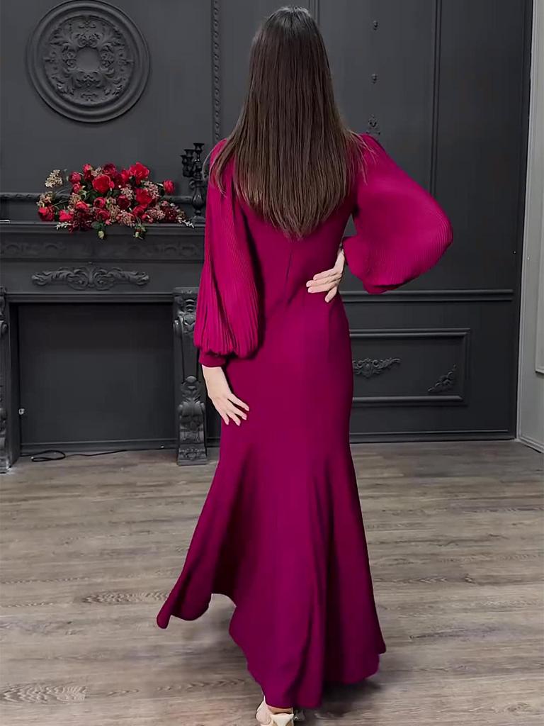 Retro-Langarmkleid Frühjahr 2025 - Damen Elegantes Europäisches und Amerikanisches Styling