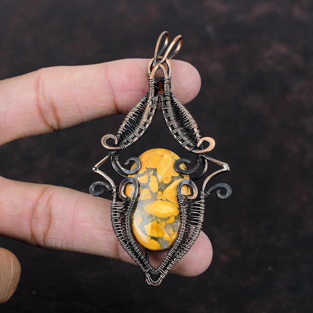 Maligano Jasper Pendant Copper Wire Wrapped Pendant Natural Gemstone Pendant Copper Jewelry Handmade Pendant Gift For Him Wire Wrap Jewelry