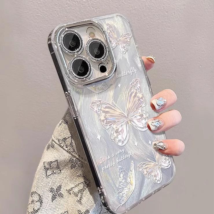 Gradient Blue Butterfly iPhone 13 Pro Lens Film & Women's Case for iPhone 12-X, 15, & 16
