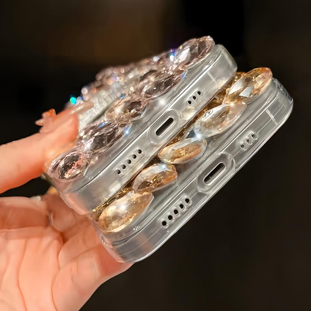 Glitter Crystal Rhinestone Phone Case with Mirror, Clear Bling Floral Cover For OPPO Realme 14 Pro Plus 14X 14T 13 12 Lite 4G 5G