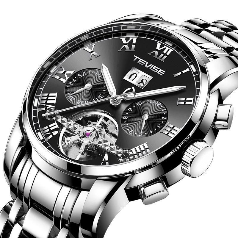 TEVISE Men's Classic Tourbillon Calendar Mechanical Watch