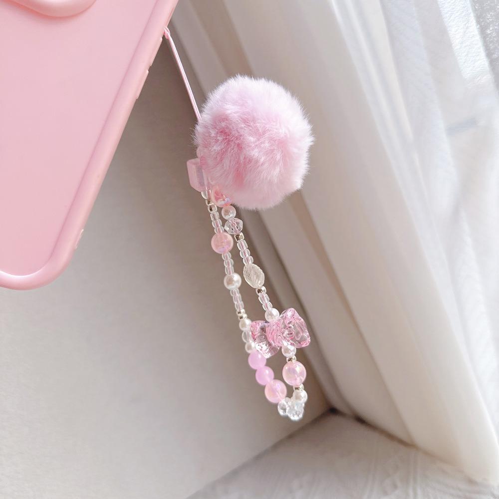 Hair Ball Beaded Phone Straps Bead Chain Cellphone Pendant Lovely Mobile Phone Chain  Girls Women