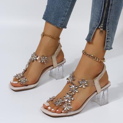 Sandales Femmes Été Nouvelle Mode Sandales Femmes Fleurs Strass Sandales Racine Transparente Sandales Bout Ouvert Chaussures Femme