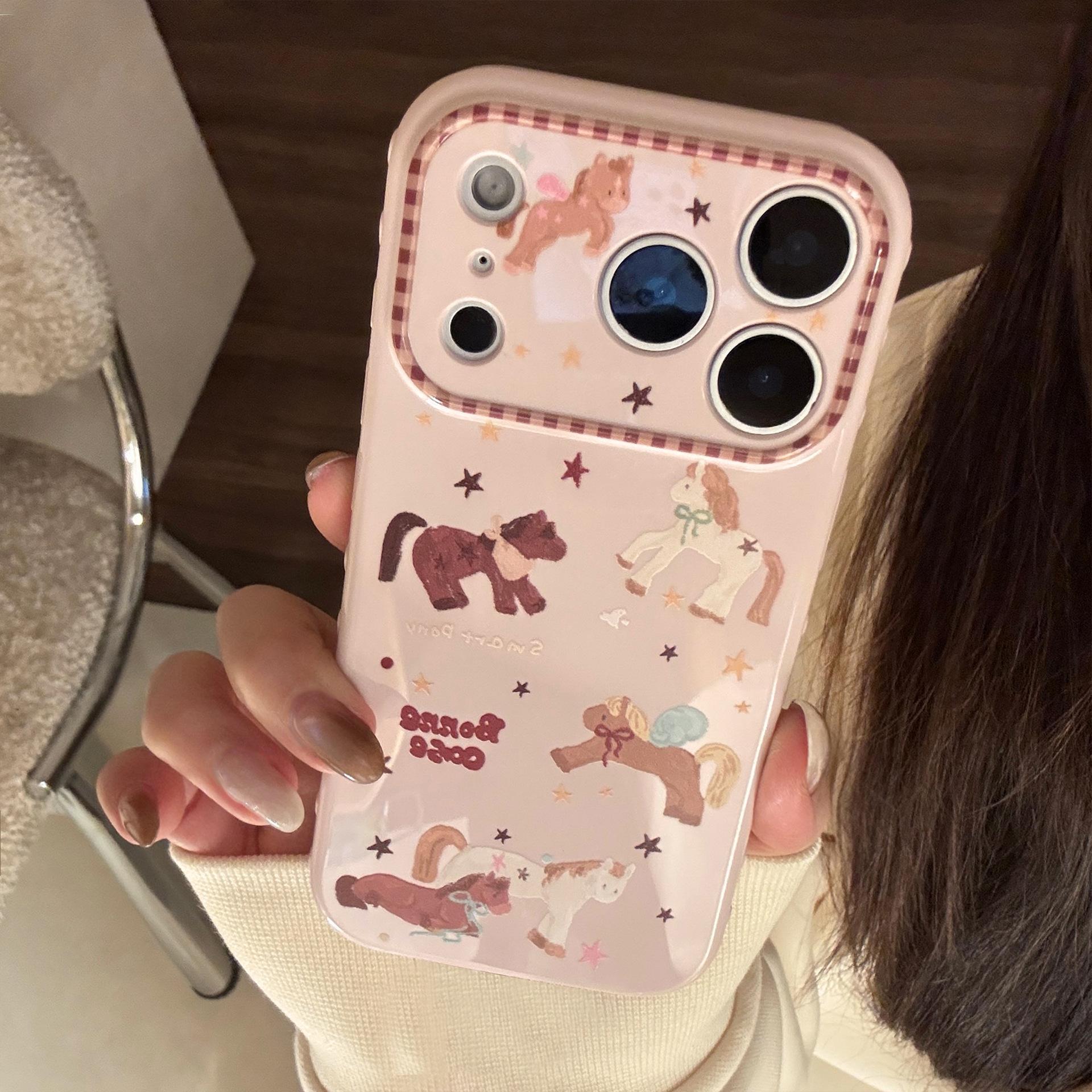 

Cute Pink Pony Phone Case for IPhone 16, IPhone 17 Pro Max, and IPhone 14 with A Chain iphone 11