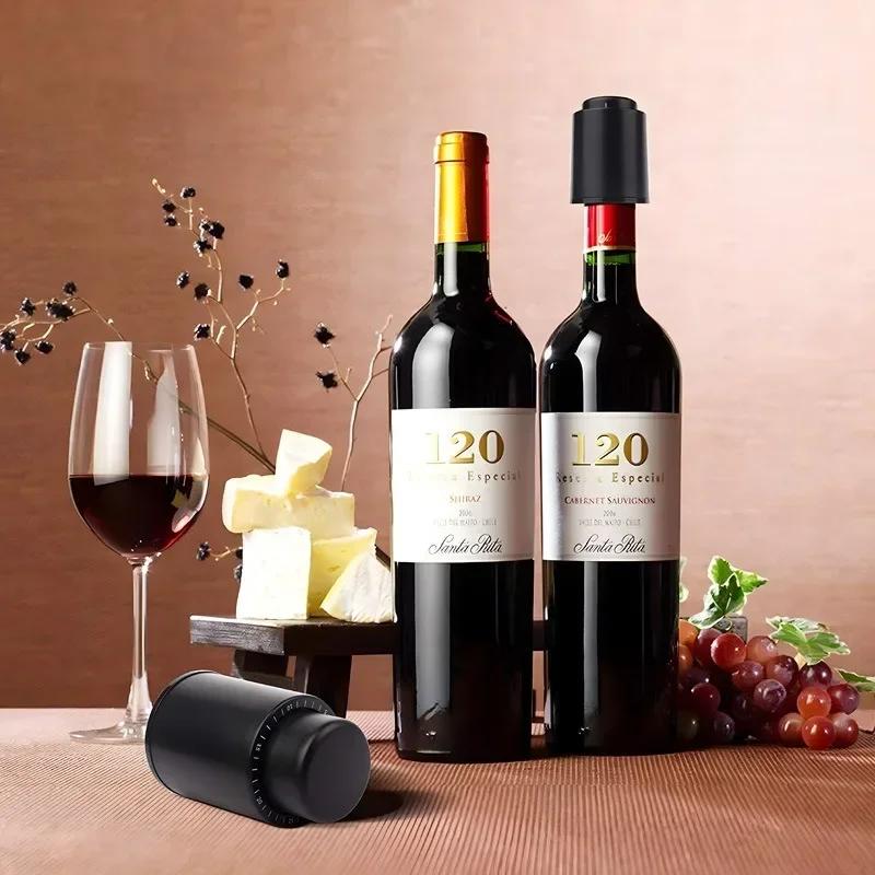 Red Wine Stopper Press-type Vacuum Wine Stopper with Scale Reusable Fresh-keeping Stopper Red Wine Bottle Sealer Bar Tool