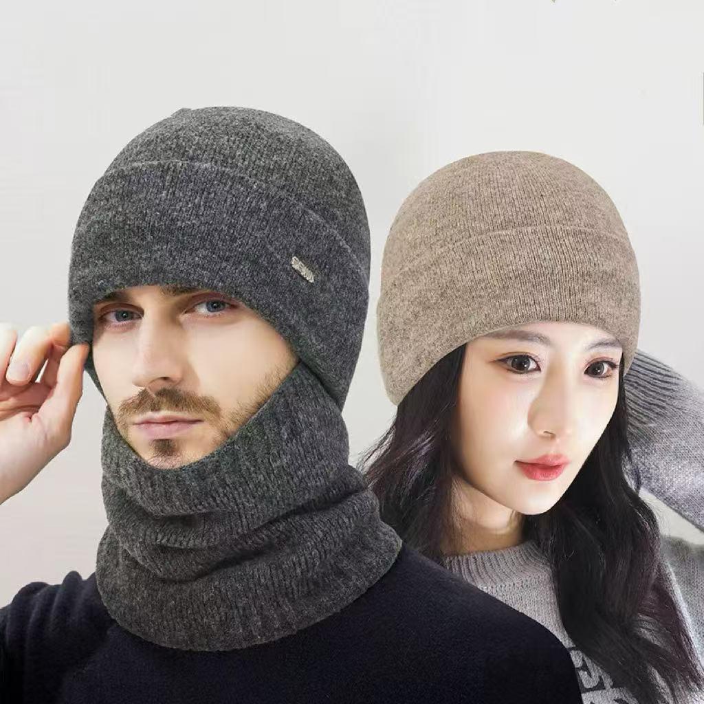 Men's Winter Wool Knit Hat with Ear Covers for Outdoor Travel and Cycling.
