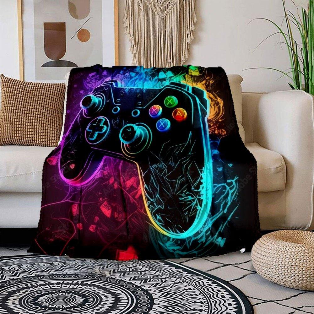 Neon Gaming Controller Wall Art PrintBlanket Flannel Throw Blanket for Sofa, Bed, Travel, Camping, Office, Couch, Chair, And Bed Gift for Ch