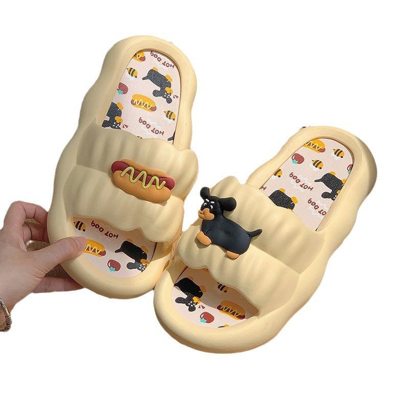 Slippers women summer wear cartoon hot dog couple soft bottom home non-slip indoor cool slippers holiday