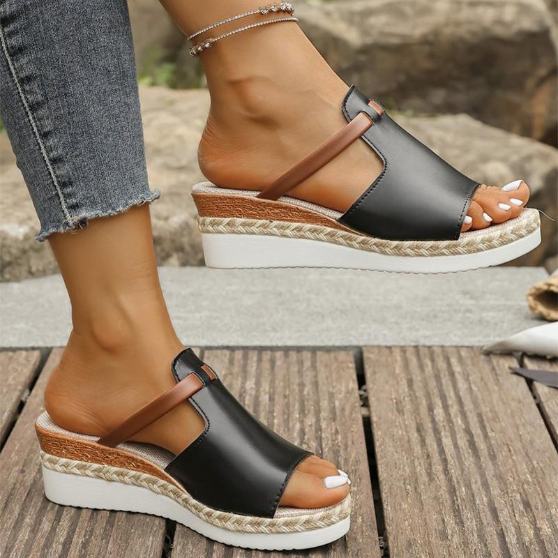 Fashion Summer Bohemian Wedge Slippers for Women 2025 Casual Plus Size Slippers Woman Pu Platform Mixed Color Women Slides