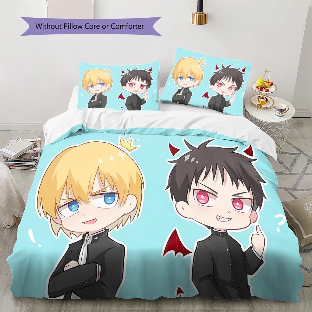 Fire Force Pattern Bedding,Quilt Set Quilt Cover Pillowcase Home Birthday Gift (1 * duvet cover + 2 * pillowcase, without core)
