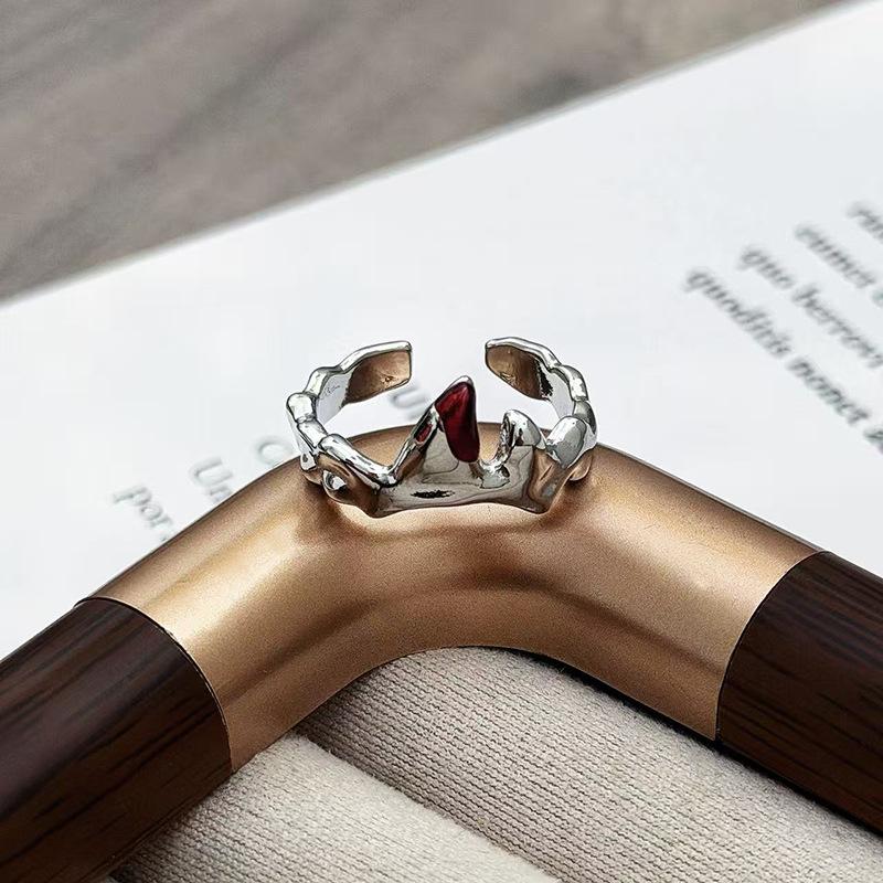 Red Enamel Dripping Oil Natal Year Dark High-End Open Ring Female Light Luxury Mori Niche Design Index Finger Ring