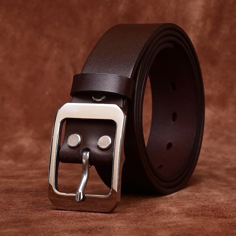 Men'S Fashionable Simple And Versatile Light Luxury Stainless Steel Buckle Belt Men'S Genuine Leather First Layer Cowhide Business Leisure Belt