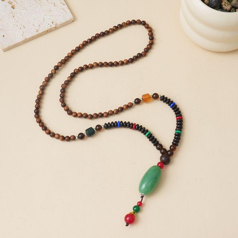 Ethnic Style Wood Necklace & Prayer Beads - Unisex Versatile Chicken Wing Wood Sweater Chain