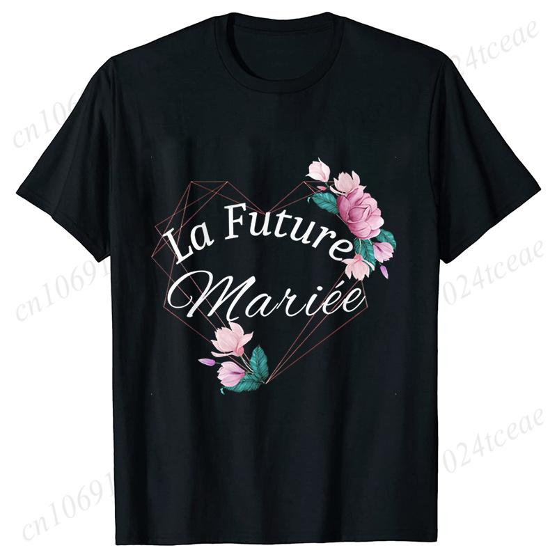 French Team Bride Squad T-shirt Flower Graphic Bridal Shower Wedding Tops Women Bachelorette EVJF Party Blouses Bridesmaid Tees