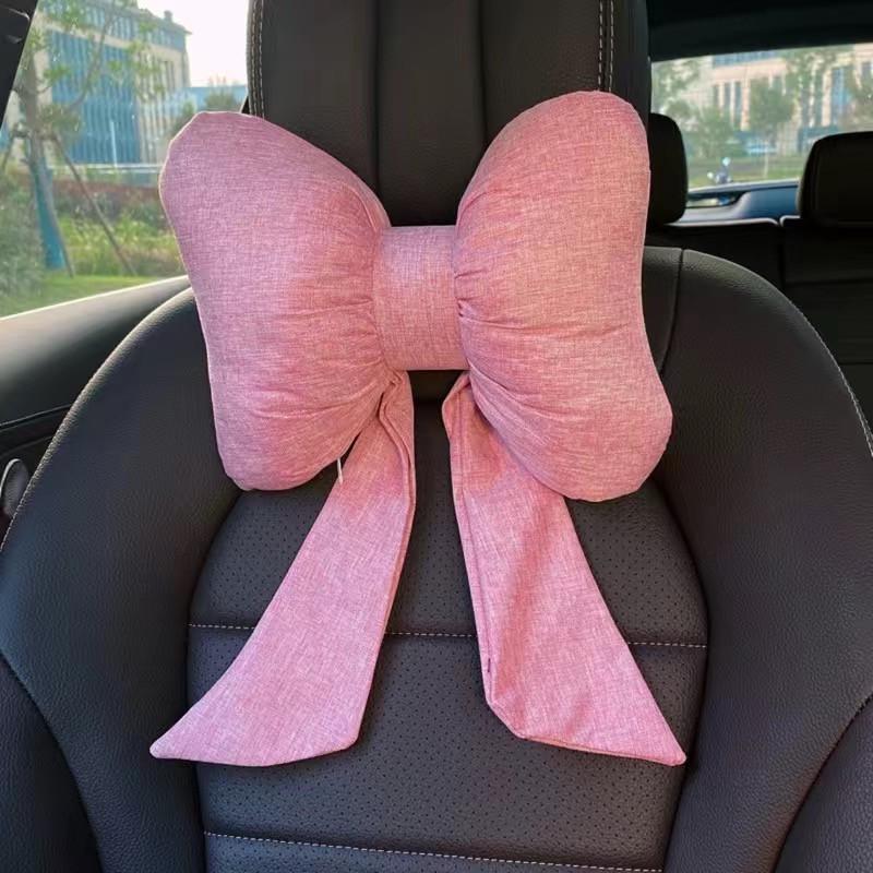 Car Headrest Bowknot Neck Support Pillow - Cervical Seat Cushion Pair