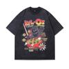Harajuku Street Trendy Brand Vintage T-Shirt Dark Cartoon Print Washing Water Old Cotton Short-Sleeved T-Shirt Men'S Loose