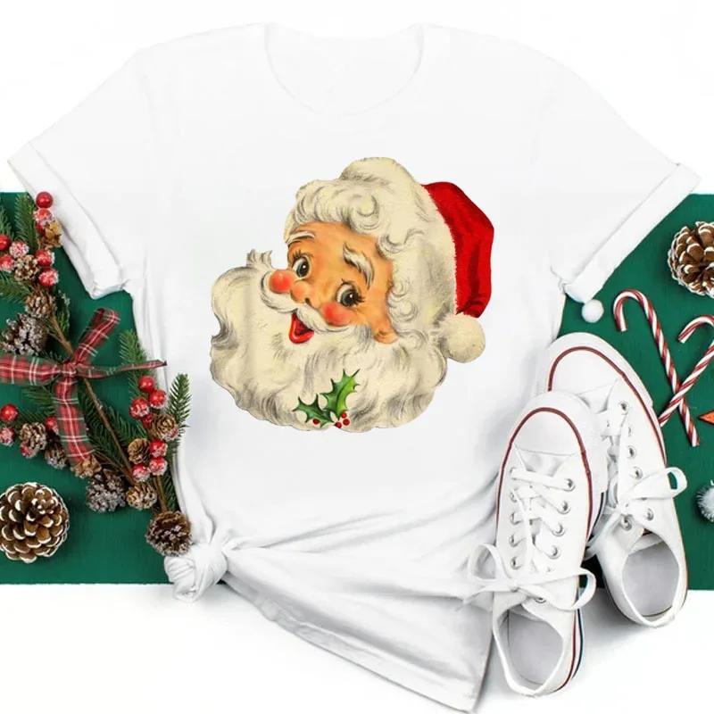 2025 Women Santa Claus Print Clothes Christmas 90s Funny Holiday Fashion Cartoon Tops Tee Shirt Ladies Female Graphic TShirt