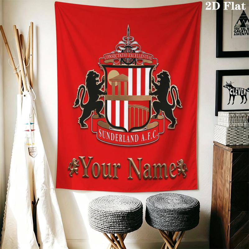 Sunderland AFC Benutzerdefinierter Name Wandteppich Ästhetischer Wandbehang Bedruckter Stoffdecke Dekorative Wandteppiche für Schlafzimmer Wohnzimmer Heimdekoration