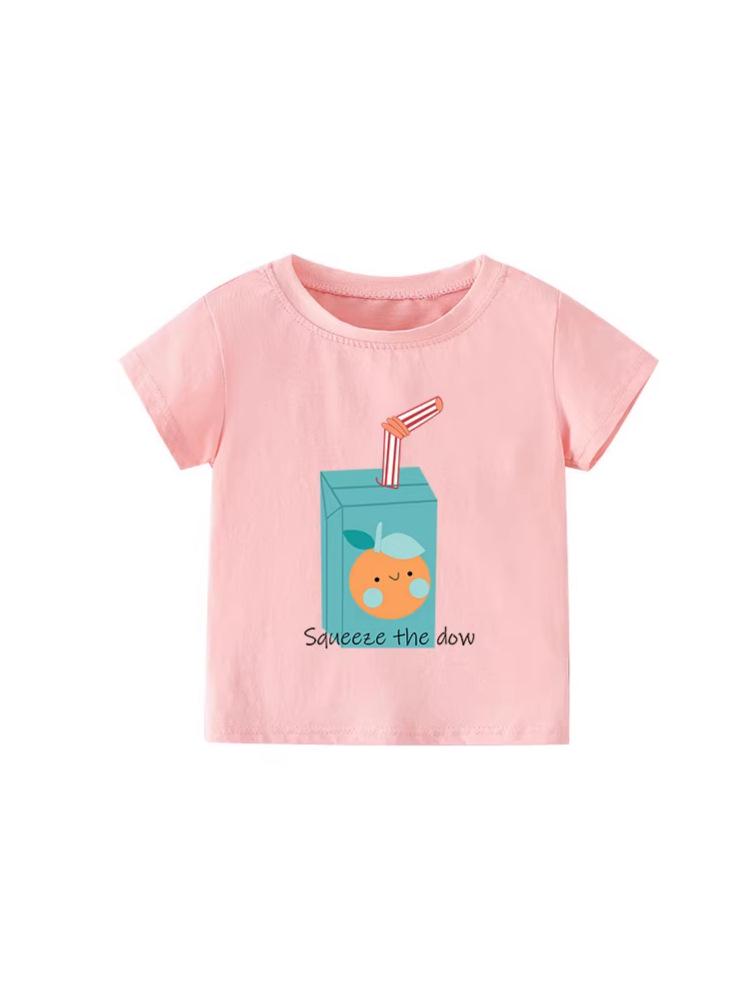 Girls' Summer Cartoon Print Round Neck T-Shirt