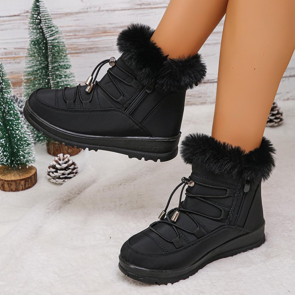 Women's Thick Sole Winter Warm Fur One Snow Boots Padded Lined Ankle Boots Anti-slip Hiking Casual Sports Cotton Boots