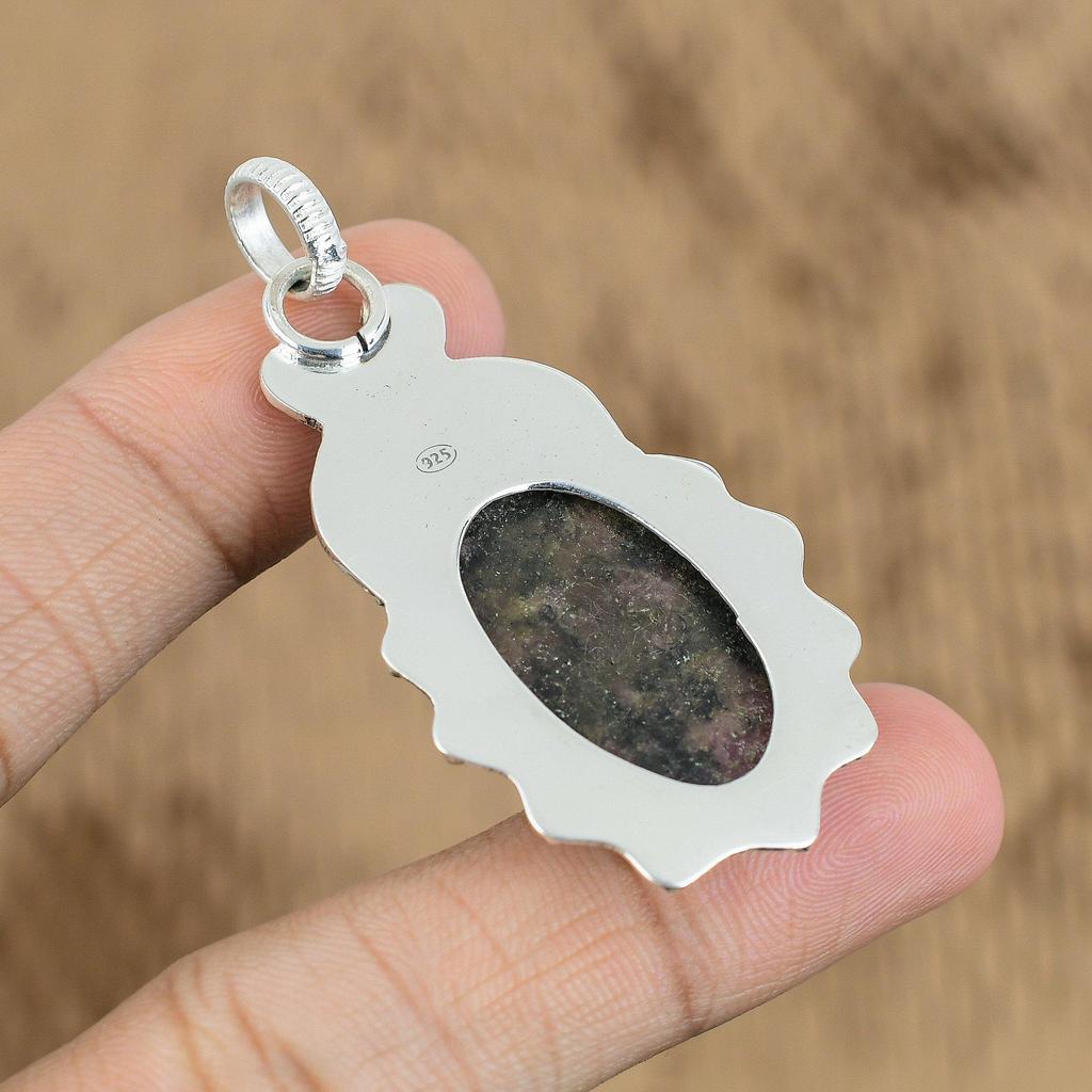 Wedding Gift For Her 925 Sterling Silver Natural Rhodonite Gemstone Pendant