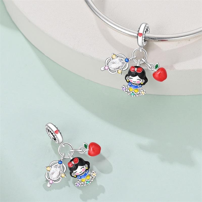 925 Silver Ocean Princess Magic Mirror Princess Rose Princess Charms Pendants Fit DIY Bracelets Party Jewelry