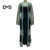 2 Pcs/Set Women Evening Dress Big Swing Shiny Bronzed Cardigan Slip Dress Set See-through Mesh Long Sleeve Coat Cocktail Events Special Occasions