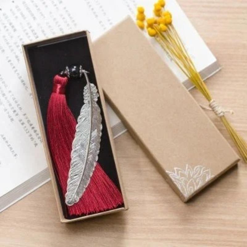 Fashion Classical Chinese Style Silver Metal Leaf Feather Tassel Bookmark Document Book Mark Label Christmas Gifts