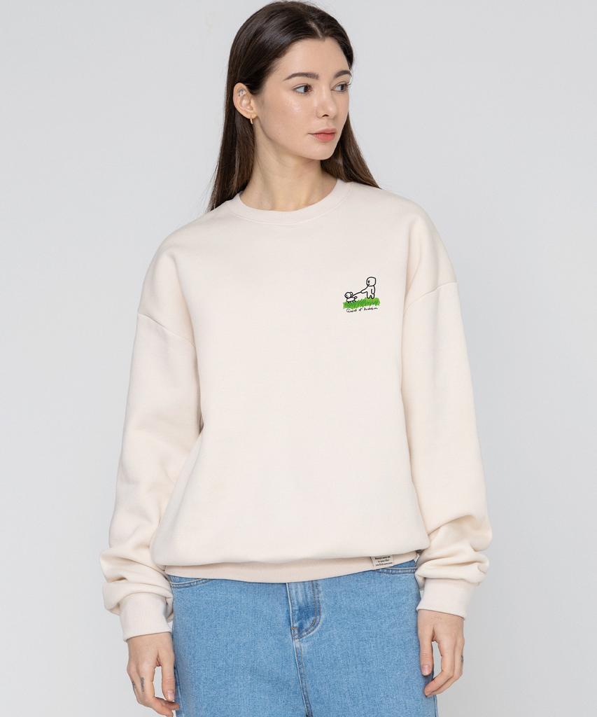 GRAVER [Unisex] Human Puppy Walk Back Logo Sweatshirt_Cream