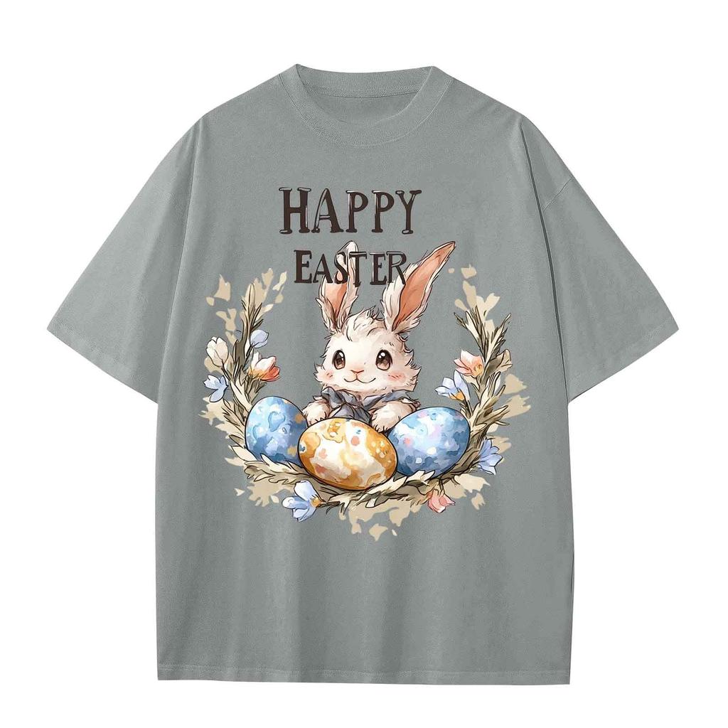 Chlapecké a dívčí ležérní volné tričko s velikonočním potiskem, pulovr s kulatým výstřihem, top s krátkým rukávem