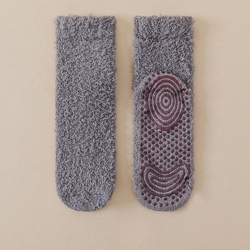 Solid-color Coral-fiber Non-slip Adhesive Floor Socks, Thick Men's Short Socks, Warm and Non-shedding Socks