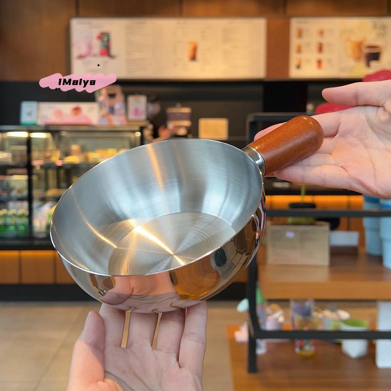 14/17cm Stainless Steel Bowl with Walnut Wood Handle Single-person Pot for Fruit Salad And Yogurt - Breakfast Cooking Tool