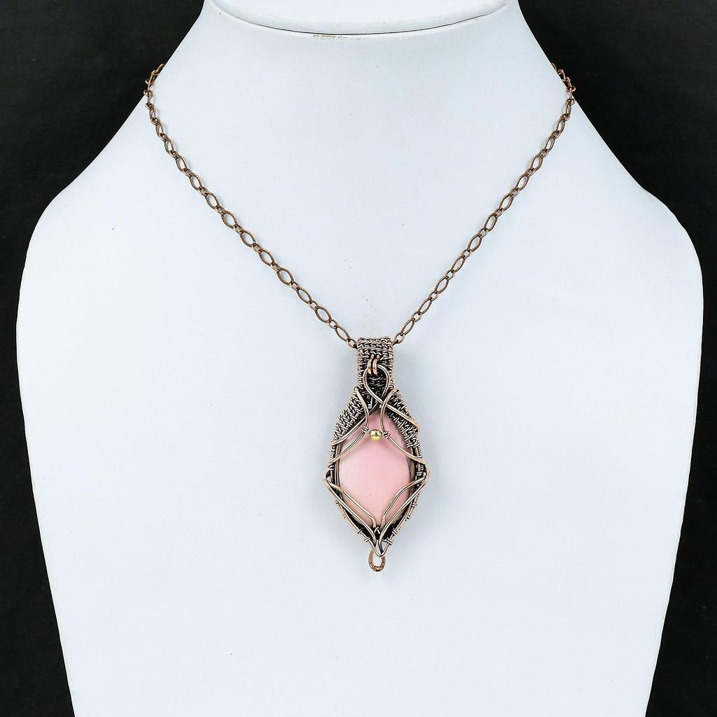 Rosa Opal Anhänger Kupferdraht gewickelter Anhänger Edelstein Kupferschmuck Handgefertigt Designer Anhänger Drahtwicklung Rosa Opal Schmuck Anhänger Zum Geschenk