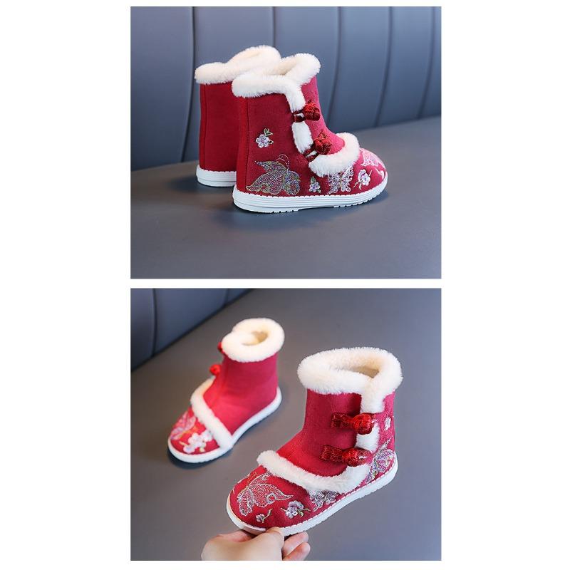 Mode Retro Mädchen Herbst und Winter Kinder Bestickte Stiefel