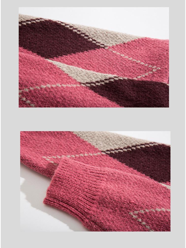 Retro American Color Block Diamond Pattern Men's Knit Sweater - Versatile Youthful Woolen Outerwear