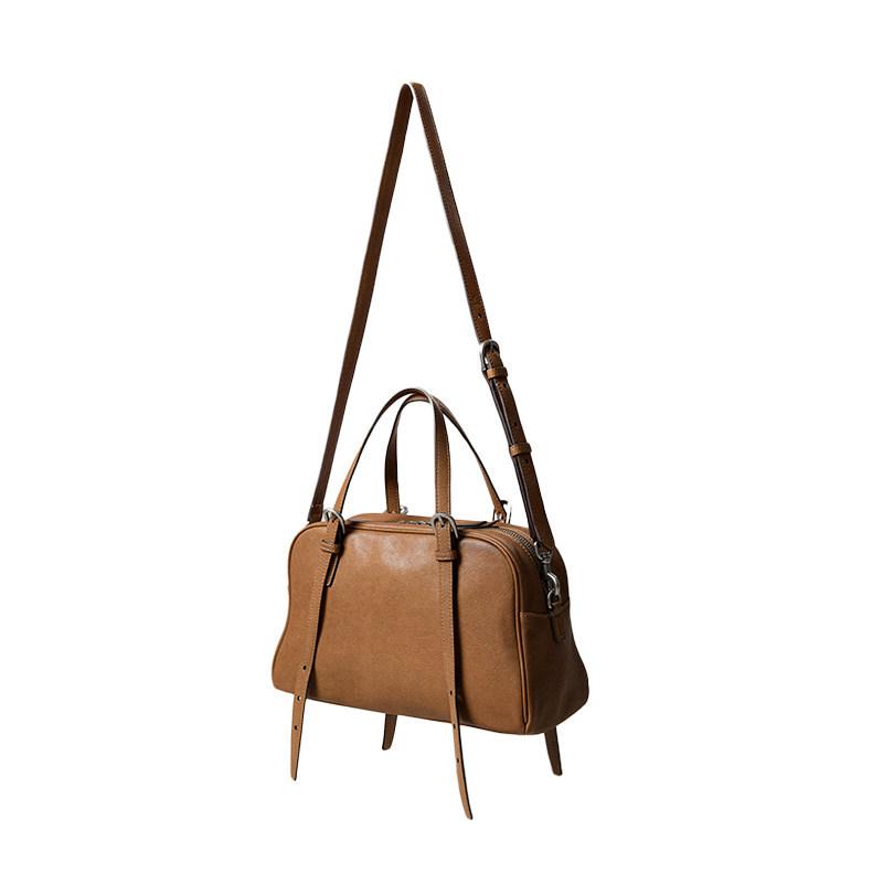 Bolsa de Bowling Casual Retrô Qiu Zhen Youyou Feminina – Bolsa de Mão e Bolsa de Ombro de Couro de Cordeiro Genuíno de Grande Capacidade