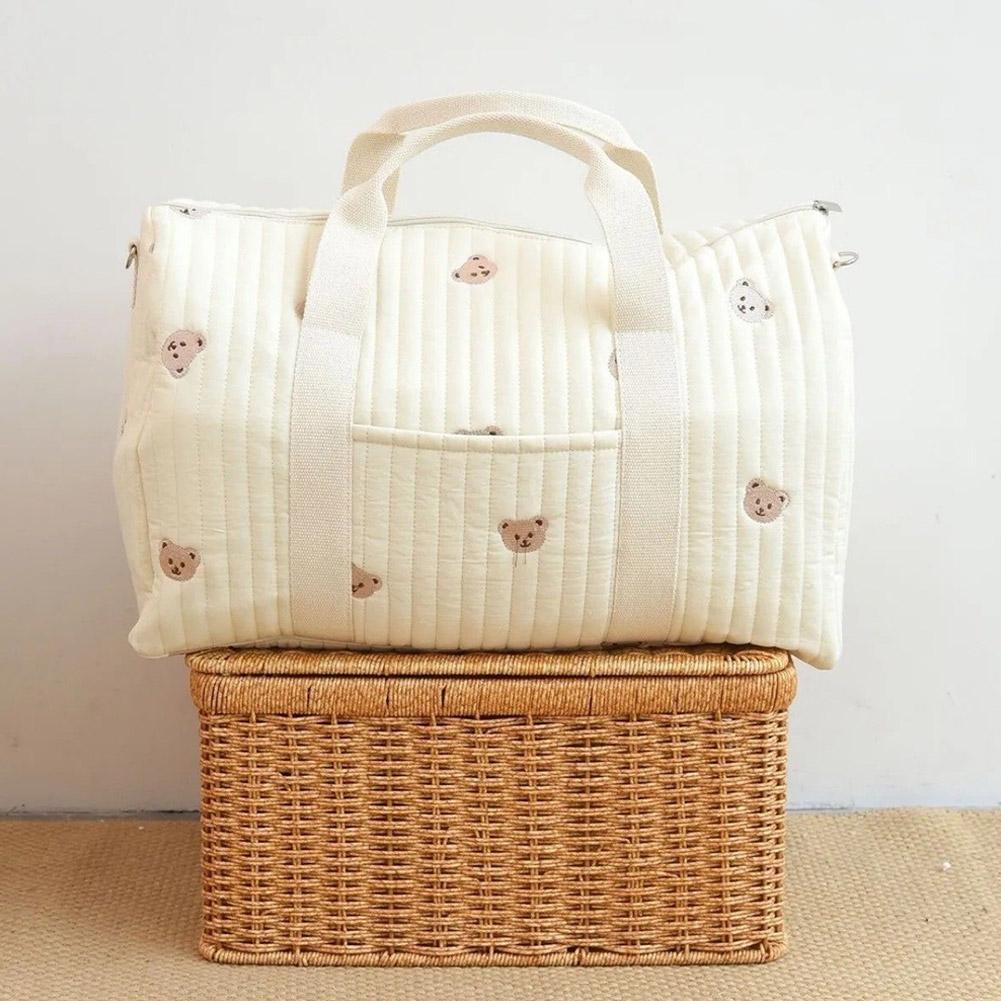 Little Bear Embroidered Handheld Shoulder Bag Large Capacity Mommy Bag Mother Baby Parent Child Single Shoulder Bag