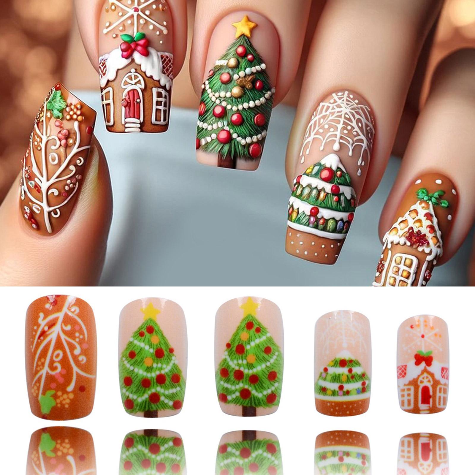 

24 шт. Рождественский пресс на ногтях Пряничный человечек Шоколадный домик Накладные ногти Снежинки Дизайн ногтей для праздничной вечеринки