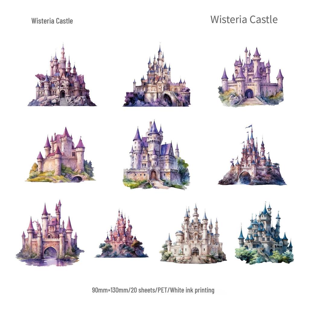 Fantasy Castle 3D Landscape PET Stickers - Retro Creative DIY Journal Stickers