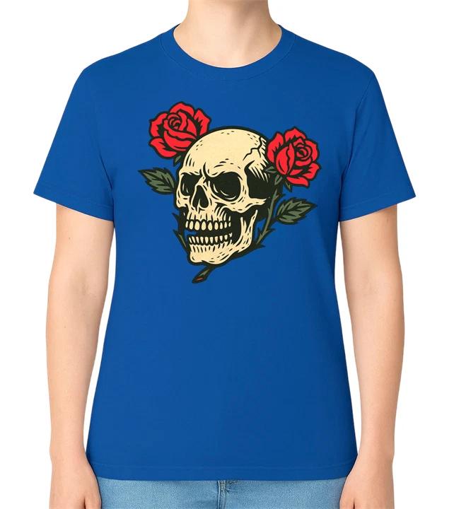 Skull and Roses Tattoo Style Gothic Graphic Unisex T-Shirt L