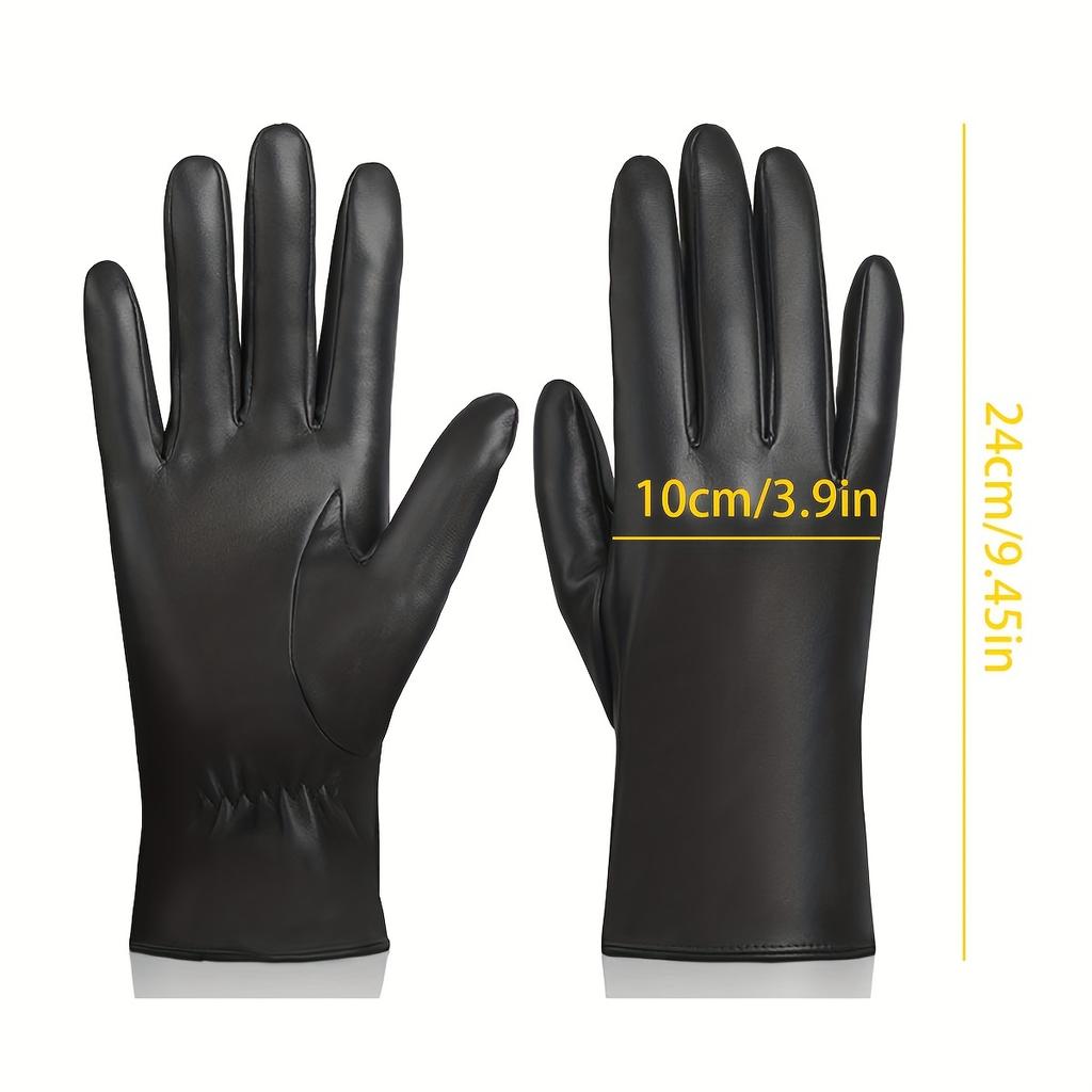 Women's Warm PU Leather Gloves for Autumn and Winter Windproof and Cold Proof Outdoor Cycling Versatile Black Gloves