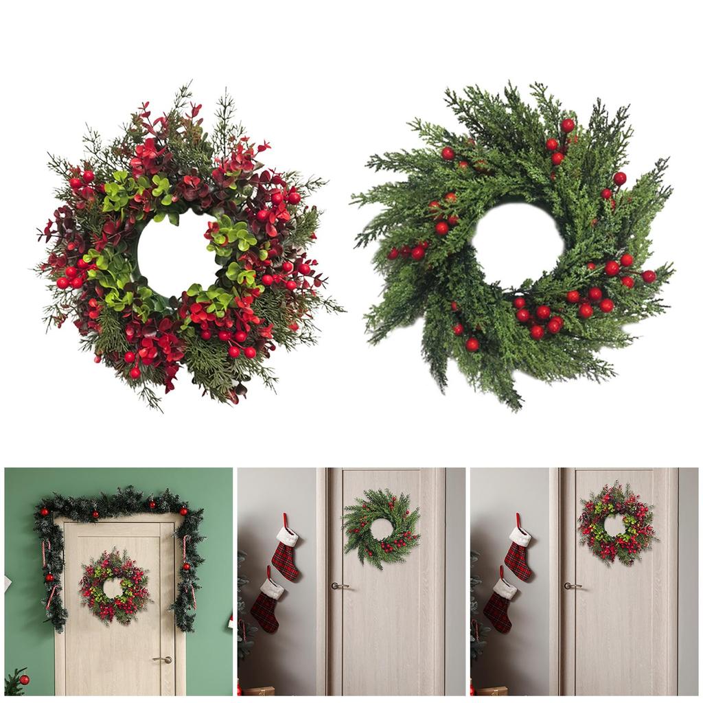 Christmas Wreath Ornament Front Door Winter Holiday Wreath Christmas Garland with Red Berry Clusters for Festival Home Office