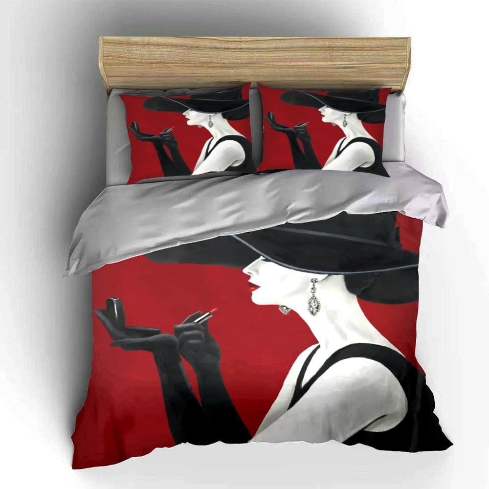 Elegant Lady Themed Art Print Bedding Set, Multiple Sizes Kid'S And Adults' Bedroom Exquisite 3Pc Bedding Set, Gift